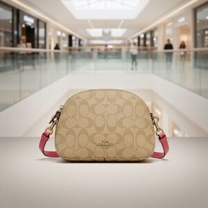 Coach Signature Tan and Red Crossbody Bag